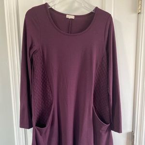 knee-length, long sleeve sweatshirt material dress